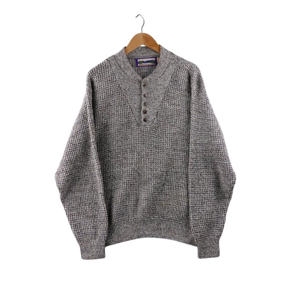 Vintage‎ Shenandoah Mens Knit Sweater Textured Henley Button Neck Size L USA